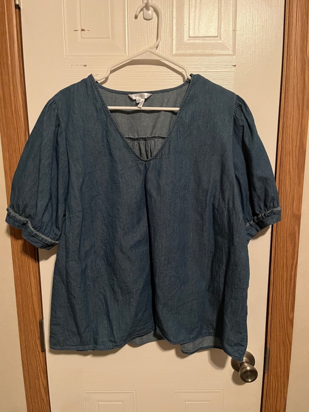 Draper James Indigo V-Neck Puff Sleeve Blouse